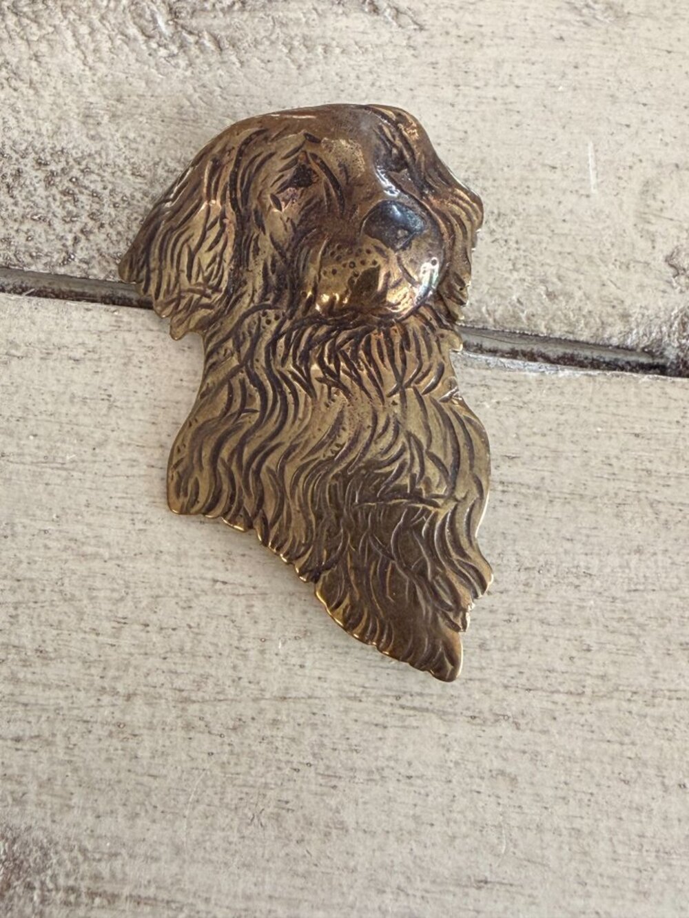 Vintage Brass Dog Head Brooch Pin Golden Retriever Spaniel Hand‑Signed - Picture 4 of 8